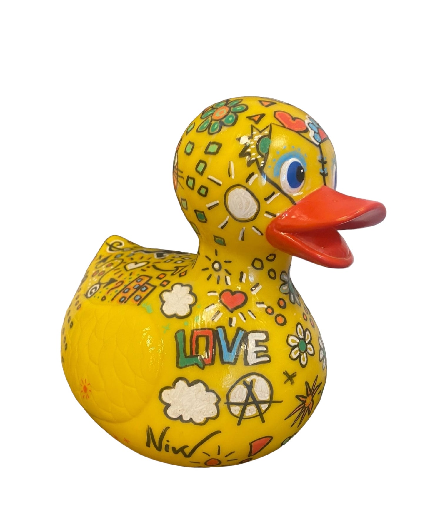 Hand-Painted and Lacquered Rubber Duck - Signed, 25cm High - Eye-Catching Interior Accent