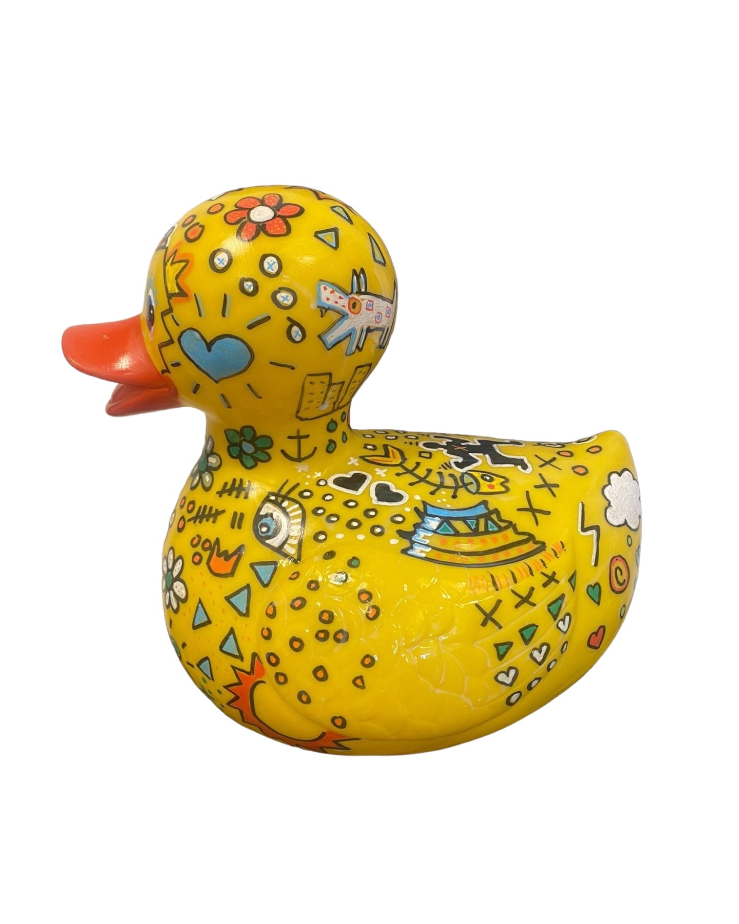 Hand-Painted and Lacquered Rubber Duck - Signed, 25cm High - Eye-Catching Interior Accent