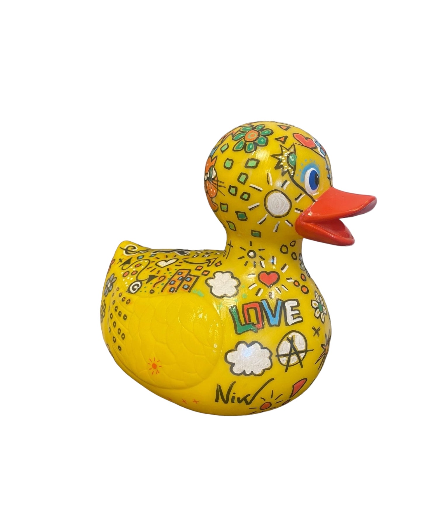 Hand-Painted and Lacquered Rubber Duck - Signed, 25cm High - Eye-Catching Interior Accent