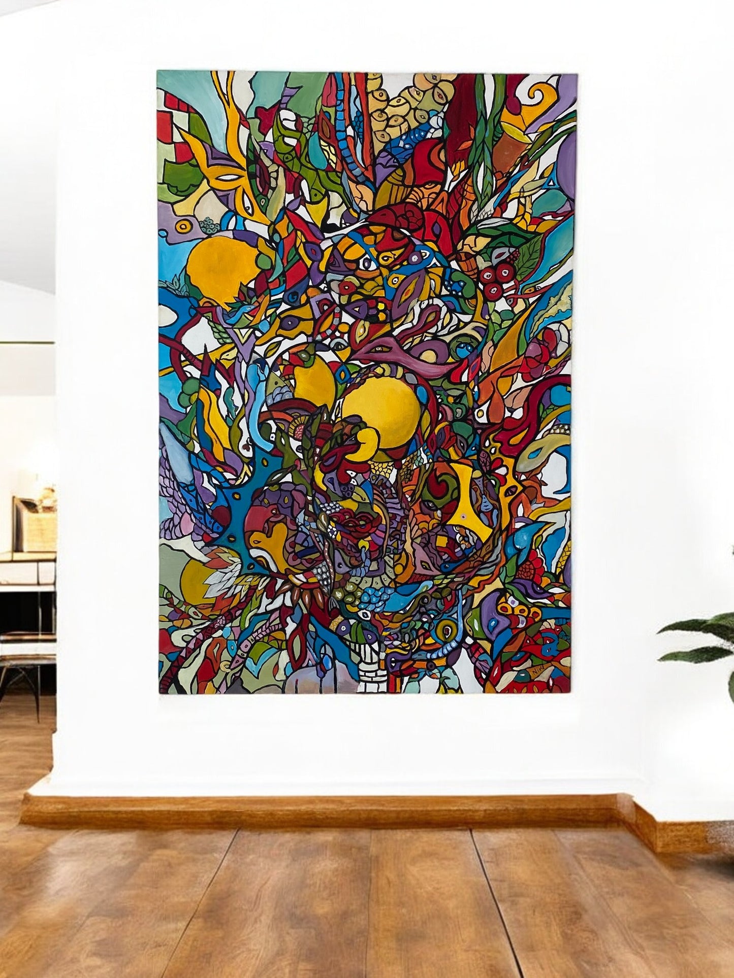 Yellow Painting By Nik Vee Colorful, Organic Shapes