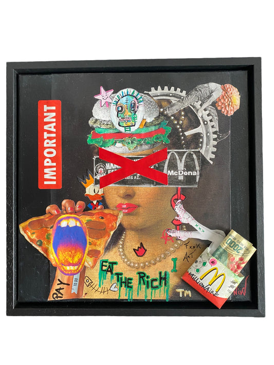 Eat the Rich Mixed Media Collage Canvas